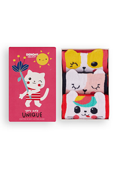 Denokids Colorful Cats Girl's 3-Piece Boxed Socks