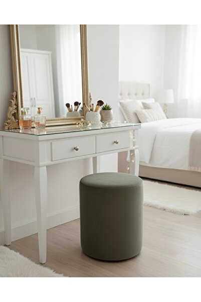 Ebrar Home Design Lüks Kadife Puf | Makyaj Masası Taburesi | Çok Amaçlı Yan S...