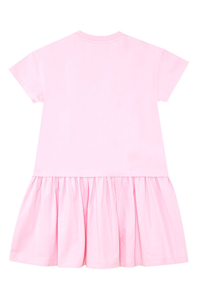 Denokids Pink Leopard Patterned Girl's Summer Combed Cotton Dress - Gathered Skirt