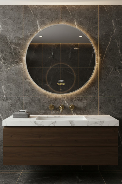 Buğu Çözen Akıllı Gümüş Çerçeveli Banyo Aynası 70 Cm