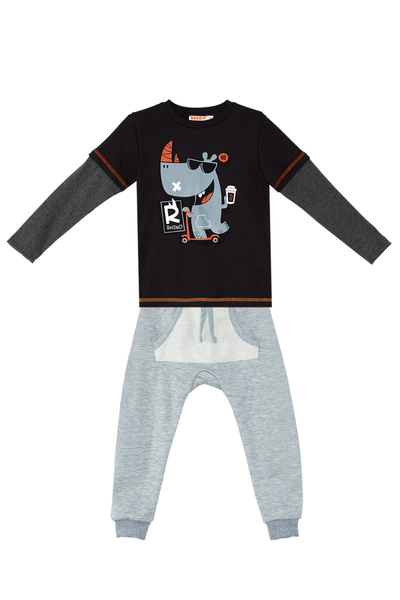 Denokids Rhino Boy Black T-shirt Sweatpants Set