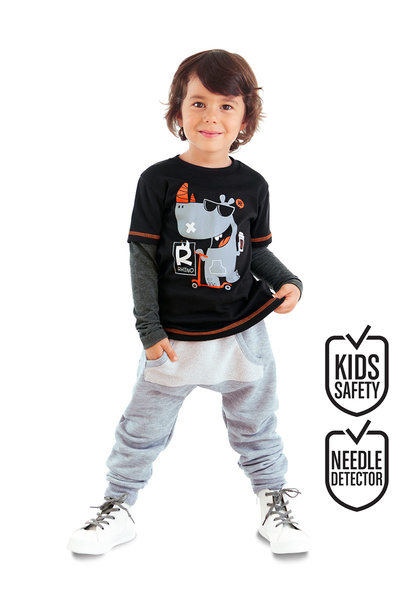 Denokids Rhino Boy Black T-shirt Sweatpants Set