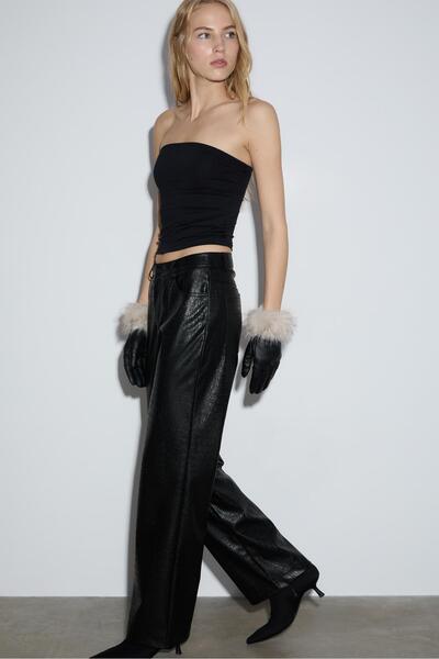 Stradivarius Straight-leg leather effect trousers with mock croc texture