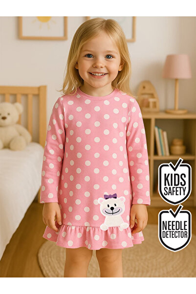 Denokids Teddy Bear Baby Girl Πουά Ροζ Φόρεμα