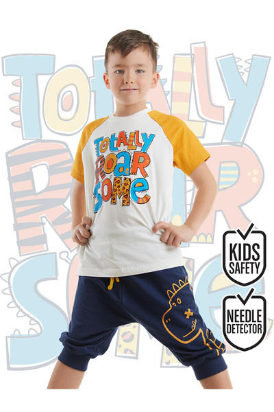 Denokids Boy's Dino Printed Summer T-Shirt and Capri Shorts Set