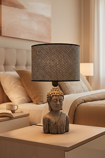 Otti Otte Buda Siyah-Beyaz Hasır Başlıklı Modern Masa Lambası Abajur