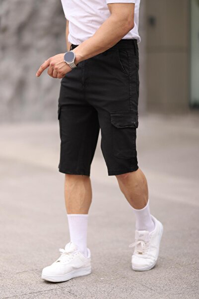 comstar Men's Cotton Loose Stretchy Cargo Pocket Black Capri Shorts