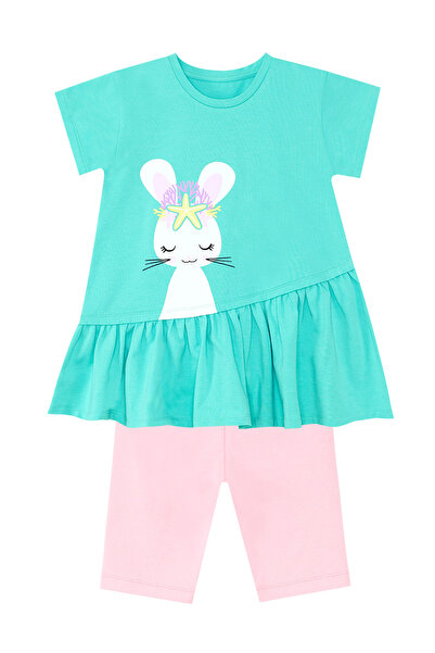 Denokids Sea Rabbit Summer Frilly T-shirt and Leggings Set for Girls