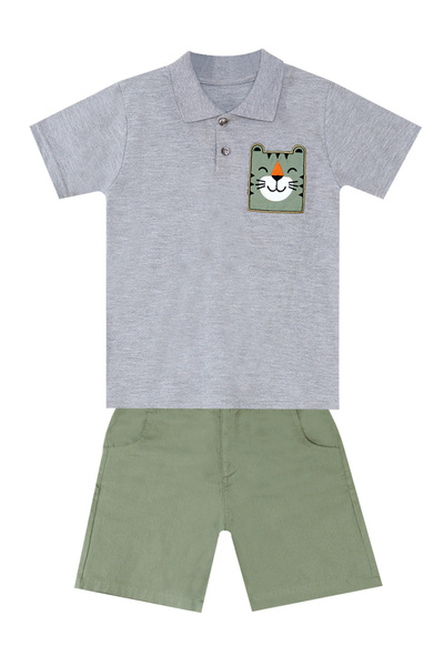 Denokids Boy's Polo Collar Tiger T-shirt and Gabardine Shorts Set