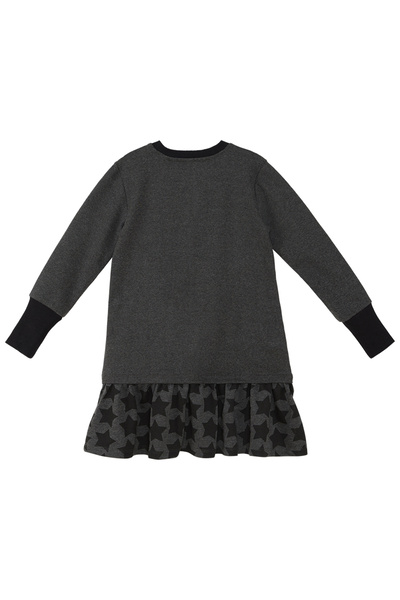 MSHB&G Unicorn Print Starry - dívčí zimní antracitové šaty, dlouhý rukáv a volány