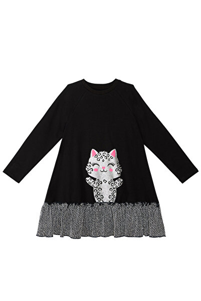 Denokids Girl's Black Silver Leopard Ruffle Dress
