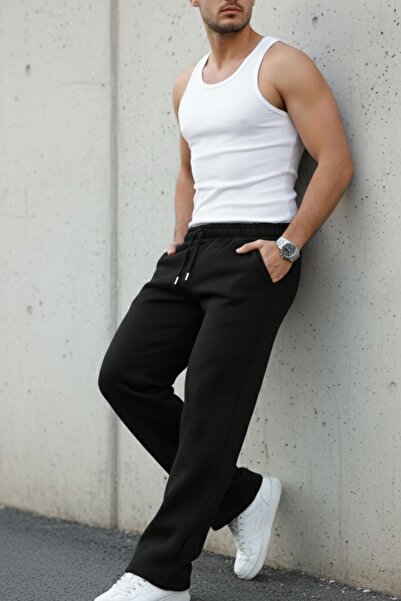 comstar Men's Wide Leg Elastic Waist Black Sweatpants