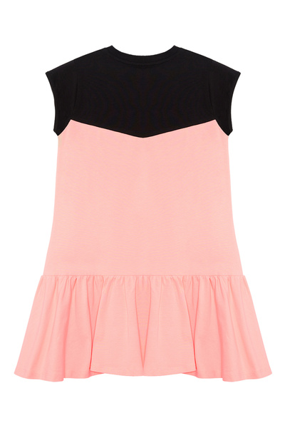 Denokids Unicorn Patterned Floral Girl's Dress - Salmon Black Summer Combed Cotton