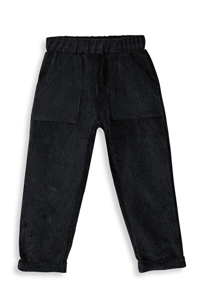Denokids Boy's Velvet Corded Navy Blue Elastic Trousers