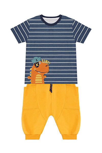 Denokids Boy's Summer Suit - Striped Sailor Dino T-shirt and Capri Shorts