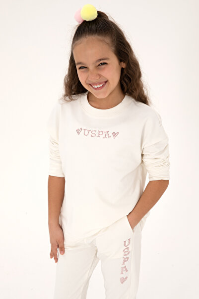 U.S. Polo Assn. Kız Çocuk Krem Bisiklet Yaka Sweatshirt 50317960-VR256