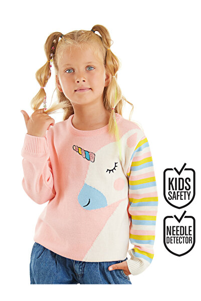 Denokids Unicorn Patterned Pink Sequined Girls' Knitwear Sweater