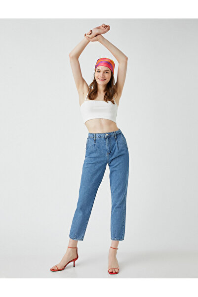 Koton Pantaloni Mom Jean Denim cu talie înaltă buzunare