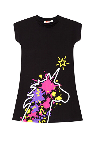 MSHB&G Unicorn Splash Pattern - Girl's Black Cotton Summer Dress