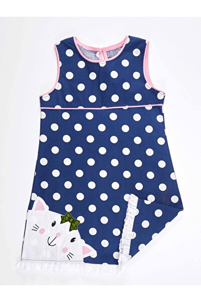 Denokids Dívčí tmavě modré puntíkované letní popelínové šaty