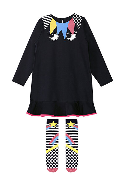 MSHB&G Σετ κοριτσίστικο μαύρο μακρυμάνικο φόρεμα και κάλτσες