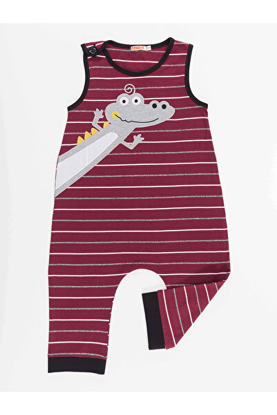 Denokids Funny Crocodile Boy's Cotton Claret Red Jumpsuit