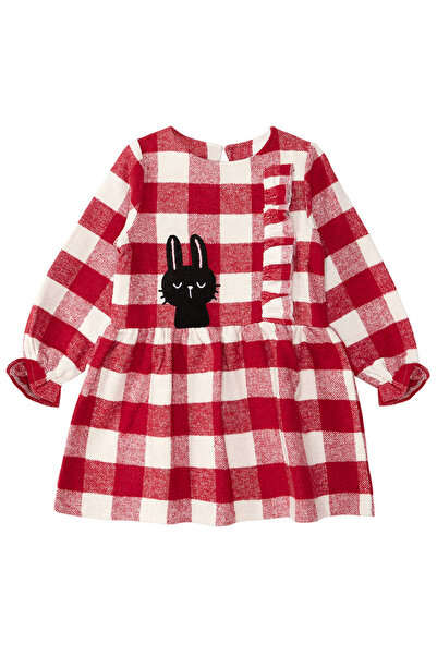 Denokids Black Rabbit Red Plaid Girls Elastic Dress with Sleeves