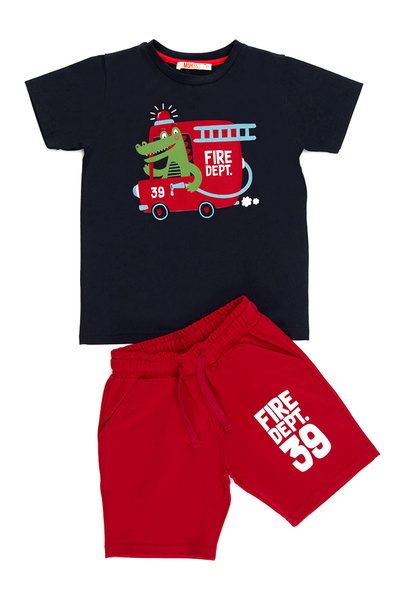 Denokids Firefighter Crocodile Boy T-Shirt Shorts Set