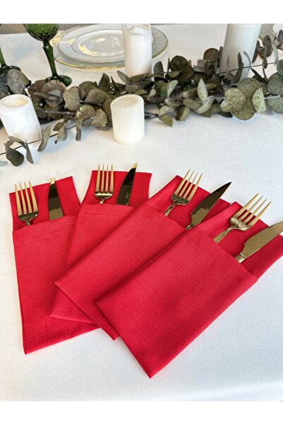 Decamor home Red Linen Textured Spoon Rest 6 Pieces 10 X 24 cm