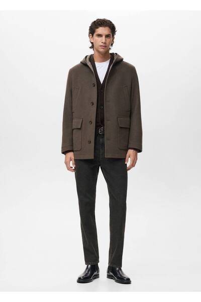 MANGO Man Kapüşonlu yün palto