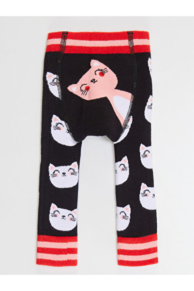 Denokids Μαύρο πλεκτό κολάν-παντελόνι για κοριτσάκια γάτας
