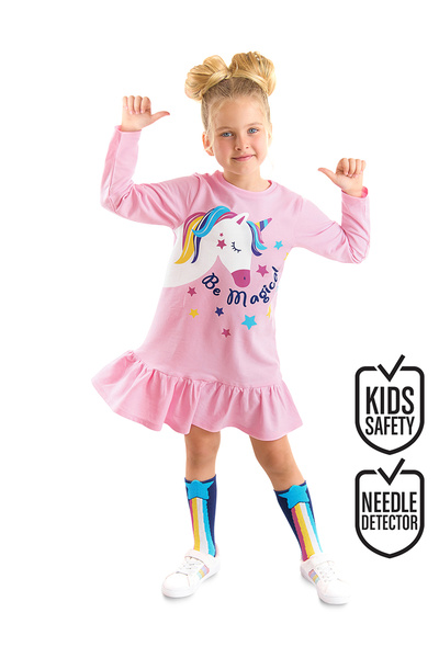 Denokids Рожева сукня з оборками з довгими рукавами для дівчинки Unicorn Magic Girl