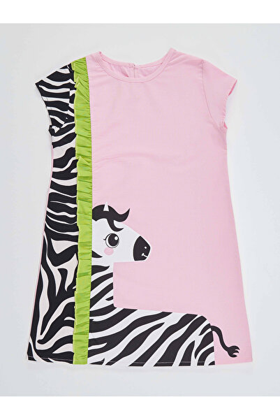 Denokids Pink Zebra Patterned Girl's Summer Dress - Frilly