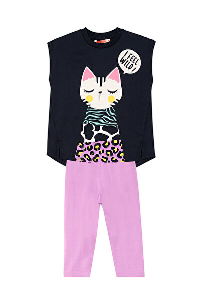 MSHB&G Lila nyári póló és leggings szett lánynak - macskával