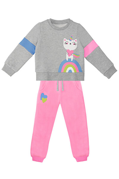 Denokids Rainbow Cat Girls' Winter Bottom-Top Tracksuit Set