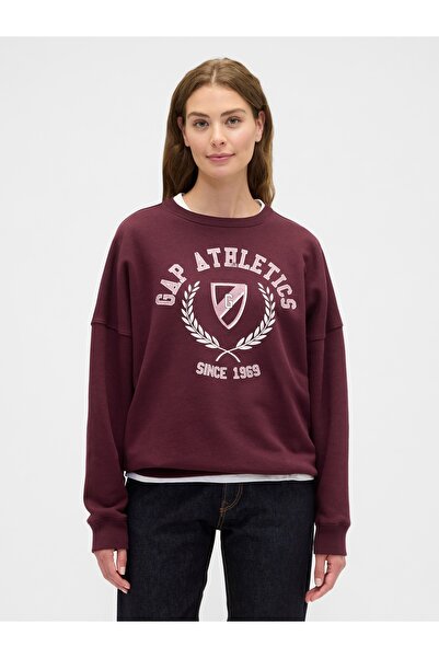 GAP Women's Burgundy Oversized Graphic Sweatshirt