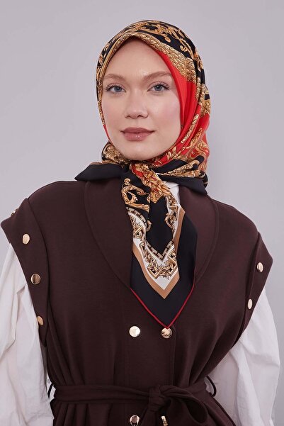 Levidor Red Leaf Pattern Twill Silk Scarf