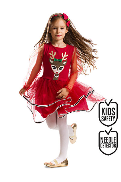 Denokids Tulle Deer Girl Red New Year Tutu Dress