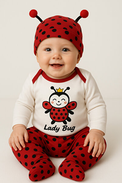 AKİ MODA KİDS 100% Cotton Baby Boy with Ladybug Hat and Badili