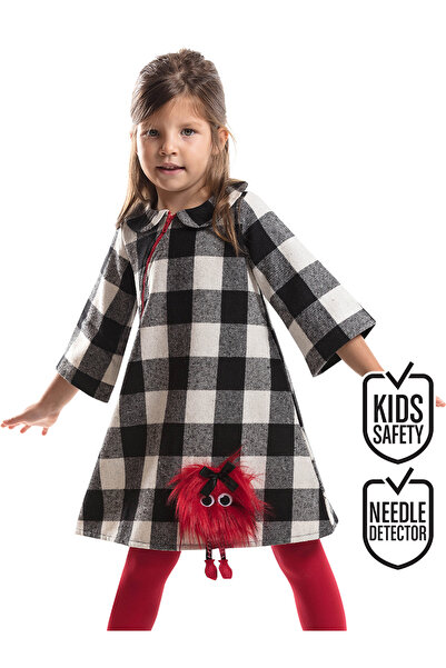 Denokids Baby Collar Toy Pompom Girl's Plaid Dress