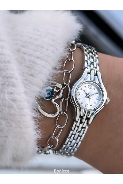 Bonicce Rose Color Vintage Metal Band Women's Wrist Watch - Minimal Case (Diameter 20mm) Bracelet