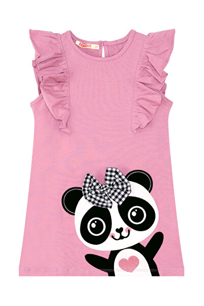 Denokids Pink Girl's Summer Dress - Panda Ruffle Detail