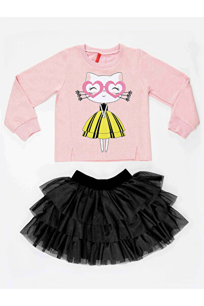 Denokids Heart Glasses Girl Tulle Sweatshirt Skirt Set