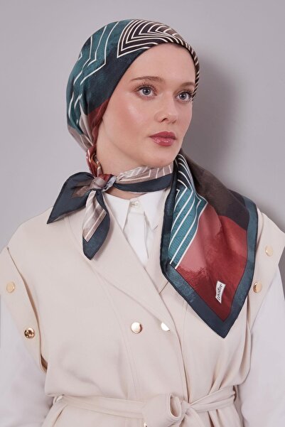 Levidor Green Patterned Twill Silk Scarf