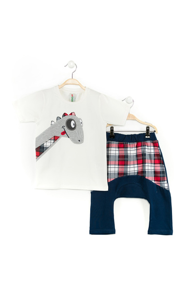 Denokids Dino Plaid Boy's T-shirt Shorts Set