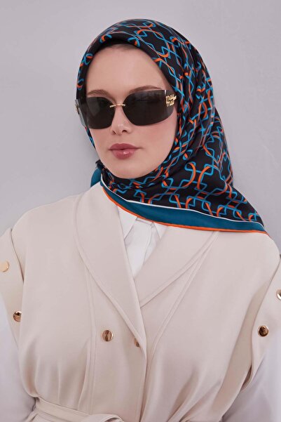 Levidor وشاح حريري بنمط بيضاوي باللون الفيروزي