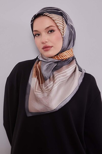 Levidor Gray Patterned Twill Silk Scarf