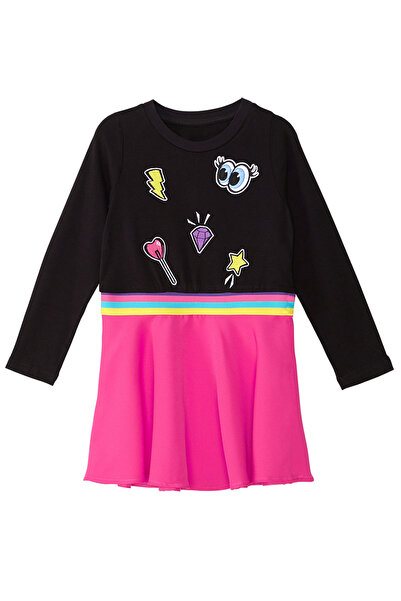 MSHB&G Winter Girl's Dress with Emoji and Elastic Waist, Black Pink