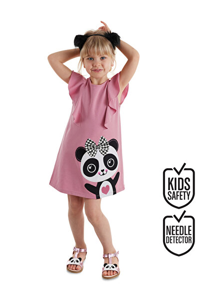 Denokids Pink Girl's Summer Dress - Panda Ruffle Detail