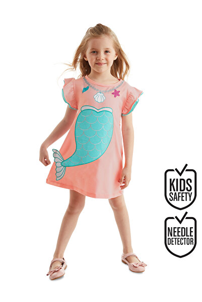 Denokids Pink Mermaid - Girl's Summer Frilly Combed Cotton Dress